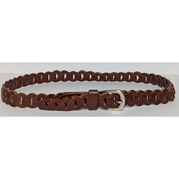 Vintage Women's Genuine Leather Belt Brown Chain Link Design 35" Metal Hardware - Picture 5 of 11